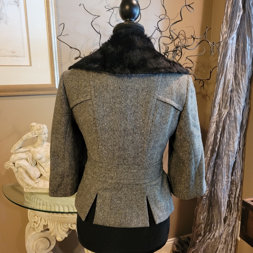 Bebe Wool Blend, Rabbit Fur Trim, Double Breasted Jacket Size XS. Designer H05 - Picture 9 of 14